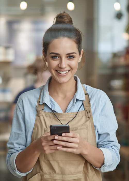 Small business owner working in background of their shop